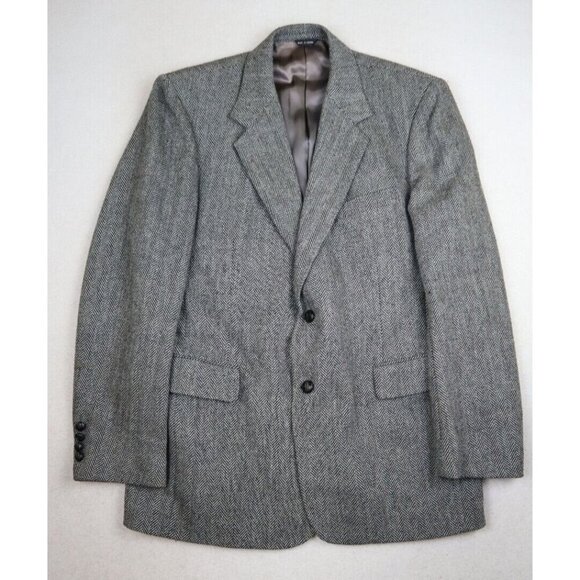 OAKTON - VINTAGE MEN'S GRAY HERRINGBONE BLAZER JACKET SPORT COAT - SIZE 42R - Picture 1 of 13